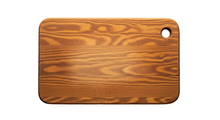 Cutting board shows distinct wood grain texture and a circular hole in its upper corner.