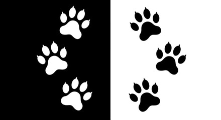 Fototapeta premium Minimalist Animal Paw Print Vector Icon Set in Black and White