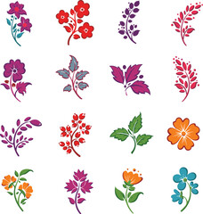 Assortment of Decorative Floral and Leaf Elements flower