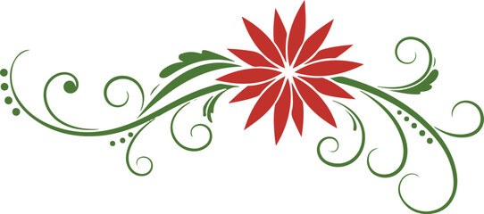 Red Flower and Green Swirls Design vector