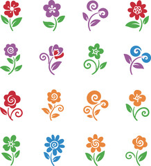 Simple Stylized Floral Icons Set flower symbol