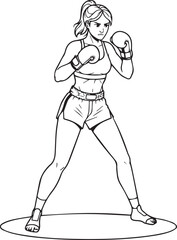 Woman Boxer in Fighting Stance Line Drawing boxing