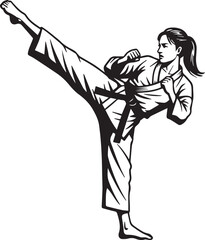 Woman Performing Karate Side Kick Silhouette martial arts
