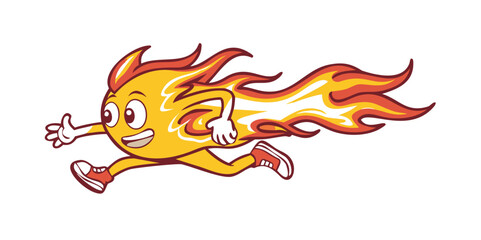 Running fire flame character illustration in retro style