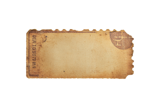 Vintage blank postage stamp with torn edges isolated on transparent background. Old paper ticket isolated on white background.