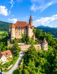 Fototapeta premium Medieval castle overlooking a valley