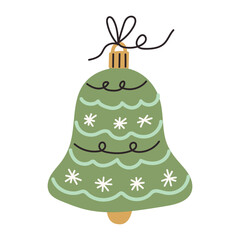 Green Christmas bell ornament with decorative patterns for holiday celebration and festive spirit