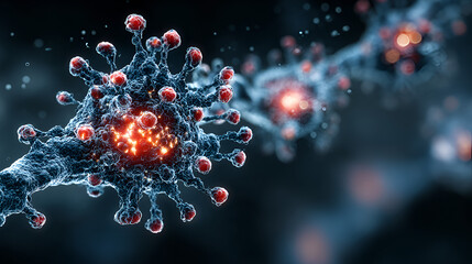  Virus Cells in High-Resolution, Contagious Viral Particles Under Microscope, Microscopic View of Infectious Agents