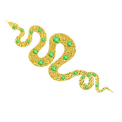 Zodiac Year of the Snake - Gold snake, its coiling body adorned with emerald green studs, a visually textured graphic resource that can be rustic vintage, yet also luxurious and sumptuous