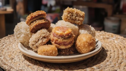 Crispy Fried Snacks on a Plate - A Delicious Culinary Still Life.