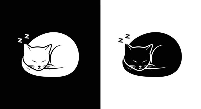 Minimalist Sleeping Cat Vector Logo Icon with a Cute Curled Up Circular Design - Powered by Adobe