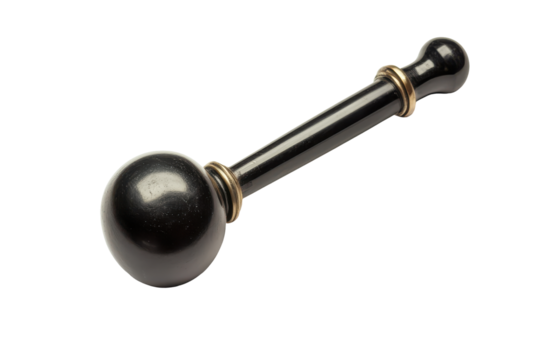 Antique dark wood and brass door handle isolated on transparent background.