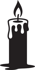 A black silhouette candle with dripping wax on a white background
