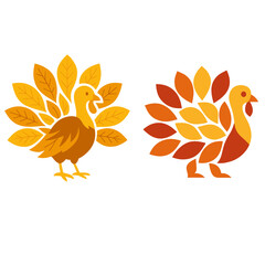 Autumn leaves turkey vector, flat bird illustration, thanksgiving concept
