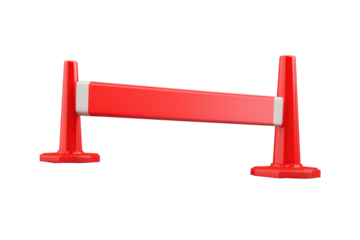 Orange traffic barrier with red warning tape isolated on transparent background. Red safety barrier isolated on white background.
