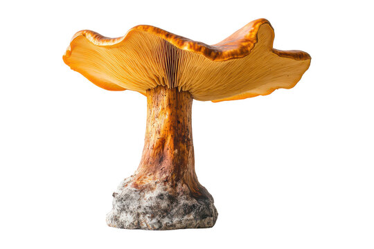 Orange reishi mushroom with textured stem isolated on transparent background. Reishi mushroom isolated on white background.