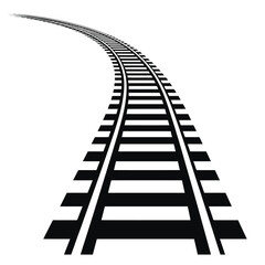 Minimalist black and white vector illustration of a curved train track for eps format silhouette vector illustration white background