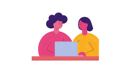 Two people working together on a laptop, collaborating on a project, discussing ideas, and sharing information in a modern workspace