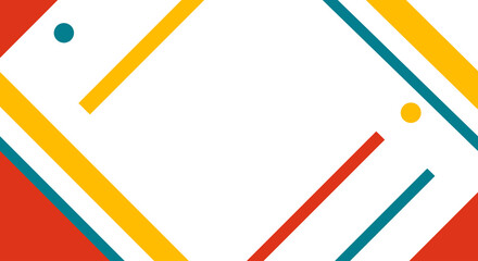 Abstract Geometric Background with Diagonal Stripes and Copy Space in White, Red, Yellow, and Teal.