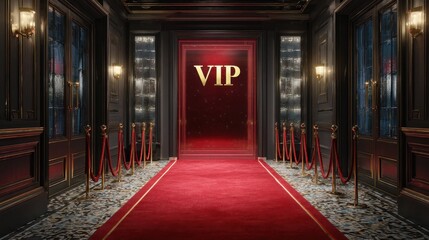 Fototapeta premium Exclusive Club VIP Entrance with Elegant Red Carpet and Glamorous Hollywood Vibe