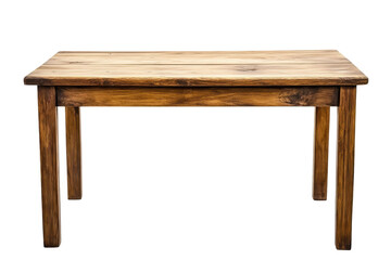 Rustic wooden table with worn texture isolated on transparent background. Simple wooden table isolated on white background.