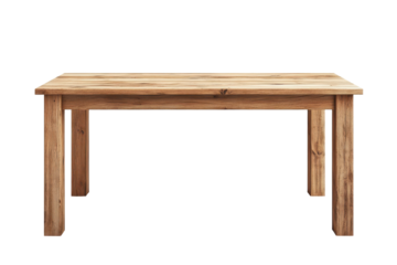 Rustic wooden table with worn texture isolated on transparent background. Simple wooden table isolated on white background.