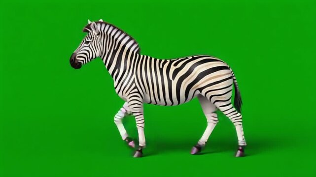 Zebra animation walking across a green screen background in a cartoon style rendering effect green screen animal video