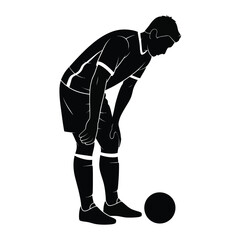 Silhouette illustration of a soccer player bending over next to ball vector graphic eps scalable silhouette vector illustration white background
