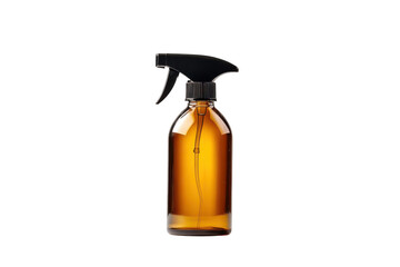 Amber glass spray bottle with black trigger sprayer isolated on transparent background. Spray bottle isolated on white background.
