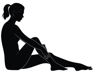 Elegant black silhouette illustration of a woman sitting relaxed and pensive vector graphic silhouette vector illustration white background
