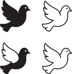 Isolated Black Pigeon, Flying Dove, Bird Symbol, Peace Wildlife, Minimal Vector, Modern Minimal, Black Line, Bird Icon, Dove Symbol, Wildlife Peace Design