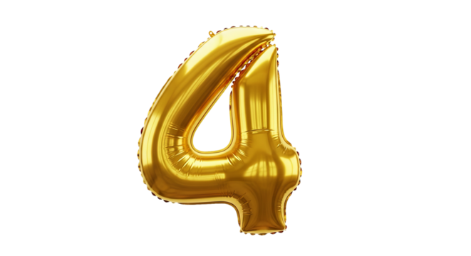 Golden number four balloon floats against a stark background creating a visual contrast.
