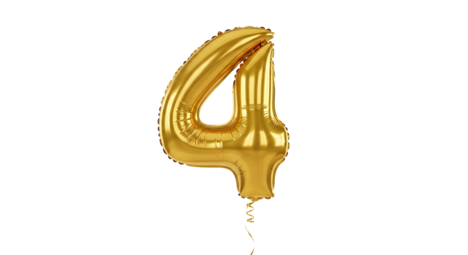 Golden Number Four Balloon Floats Centrally with Attached Curling Ribbon on . - high quality Golden Number Four Balloon Floats Centrally with Attached - Powered by Adobe