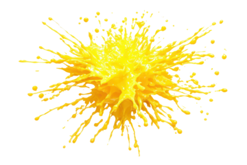 Abstract yellow explosion of powder isolated on transparent background. Yellow color explosion isolated on white background.