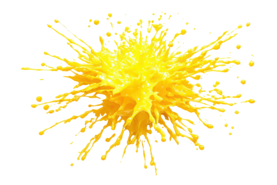 Abstract yellow explosion of powder isolated on transparent background. Yellow color explosion isolated on white background.