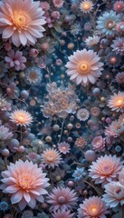 Ethereal Garden of Digital Blooms and Bioluminescent Micro-Structures