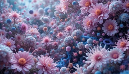 Dense Bed of Pastel Pink and Blue Microscopic Floral Forms