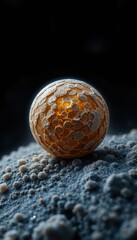 Glowing Textured Sphere Resting on Fine Alien Lunar Surface