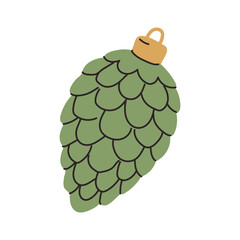 Decorative green pine cone ornament showing off its detailed scales and golden loop for hanging during festive season