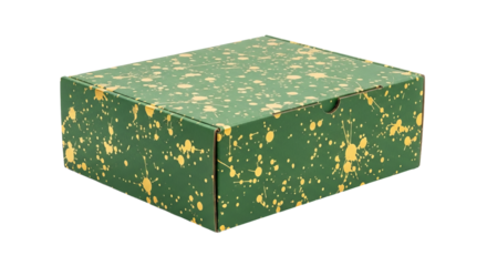 Green Box with Yellow Splatters Sits Closed on in Studio Lighting. - high quality Green Box with Yellow Splatters Sits Closed on in Studio Lighting.