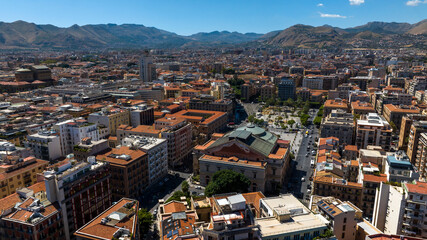 Aerial view of houses, buildings, and apartments in Palermo, Sicily, Italy.