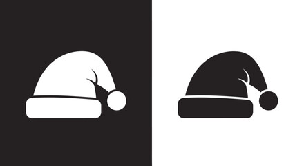 Icon Set Vector Minimalist Santa Hat Symbol in Black and White for Christmas Holiday Design