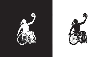 Obraz premium Wheelchair Basketball Vector Illustration of a Female Athlete Silhouette for Adaptive Sports