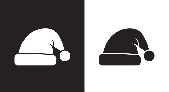 Icon Set Vector Minimalist Santa Hat Symbol in Black and White for Christmas Holiday Design
