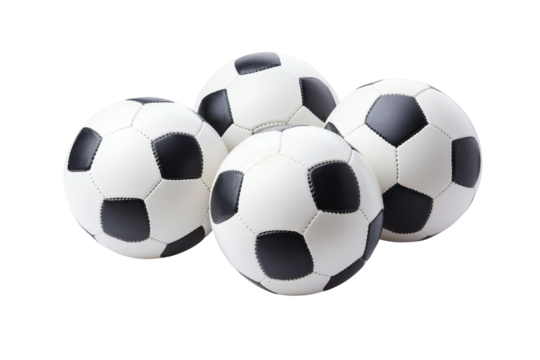 Realistic soccer balls isolated on transparent background. A soccer balls in perfect formation isolated on white background. - Powered by Adobe