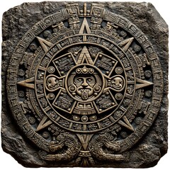 Obraz premium Ancient aztec sun stone calendar carving with intricate details