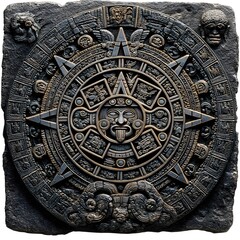 Obraz premium Detailed aztec sun stone calendar carving on rough stone
