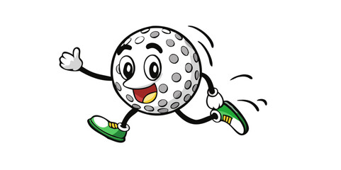 Retro Golf Ball Character Running for Fairway Glory
