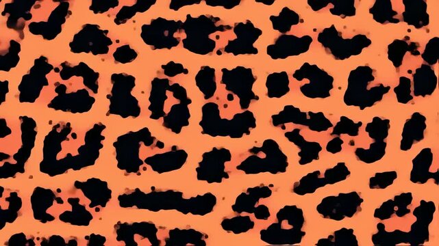 Abstract digital rendering of a repeated leopard print pattern in black and orange, texture