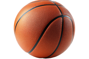 Close up of a textured orange basketball isolated on transparent background. Basketball isolated on white background.